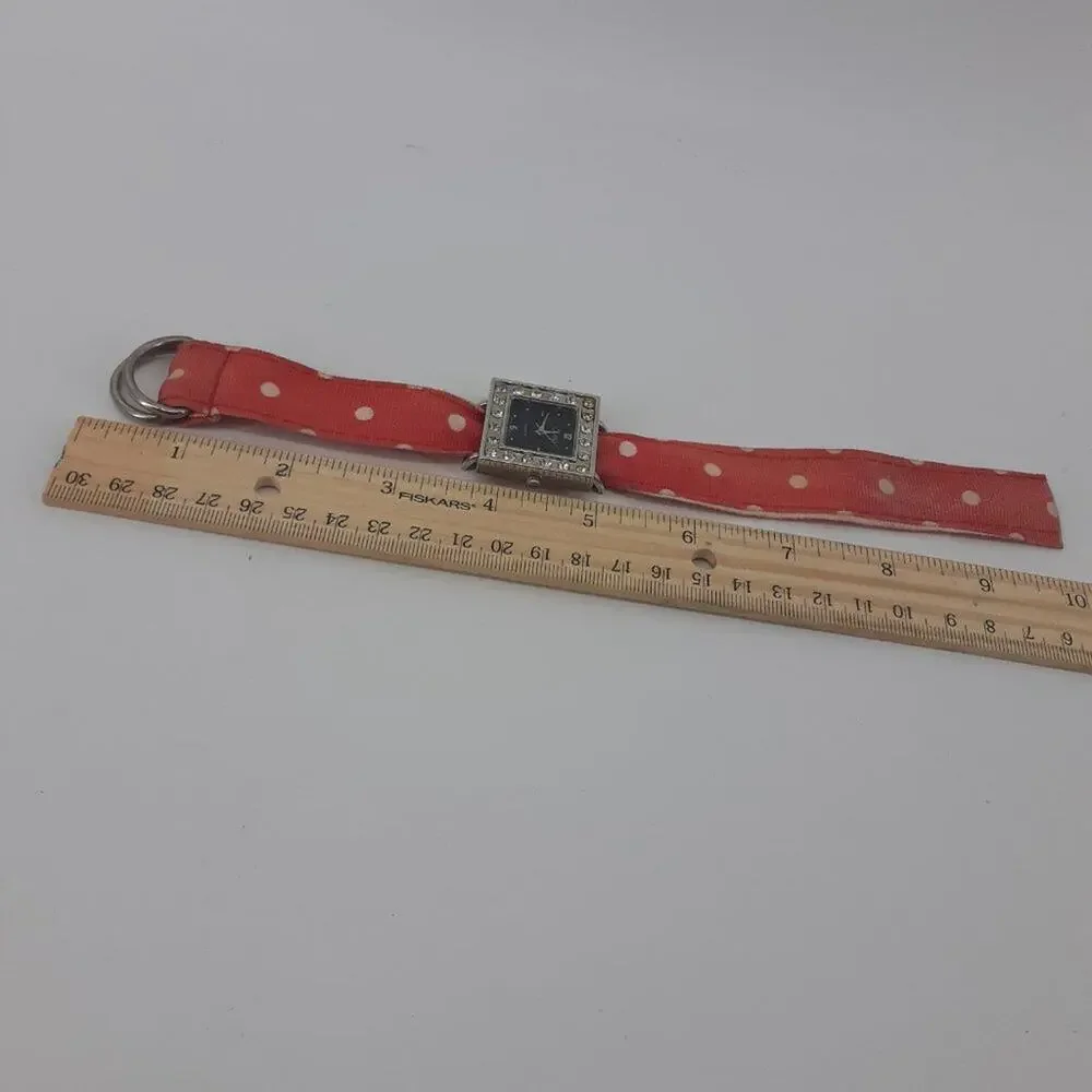 Swap Women Ribbon Wristwatch Red White Polka dot Rhinestone